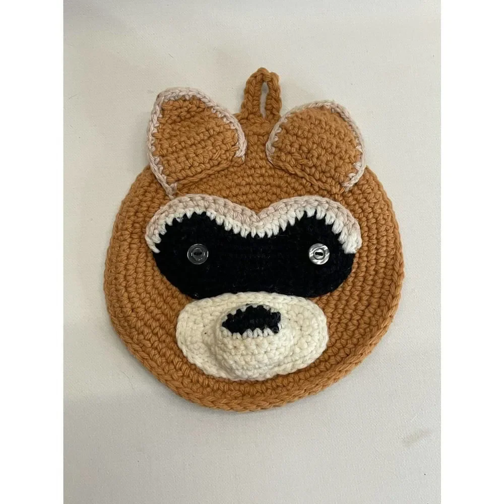 Handmade Crochet Racoon 3D Pot Holder